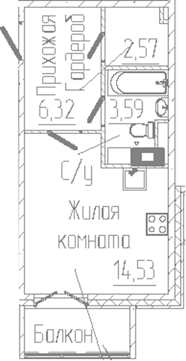 Квартира студия 27.94 м², 5/6 эт., ЖК «SERTOLOVO PARK»